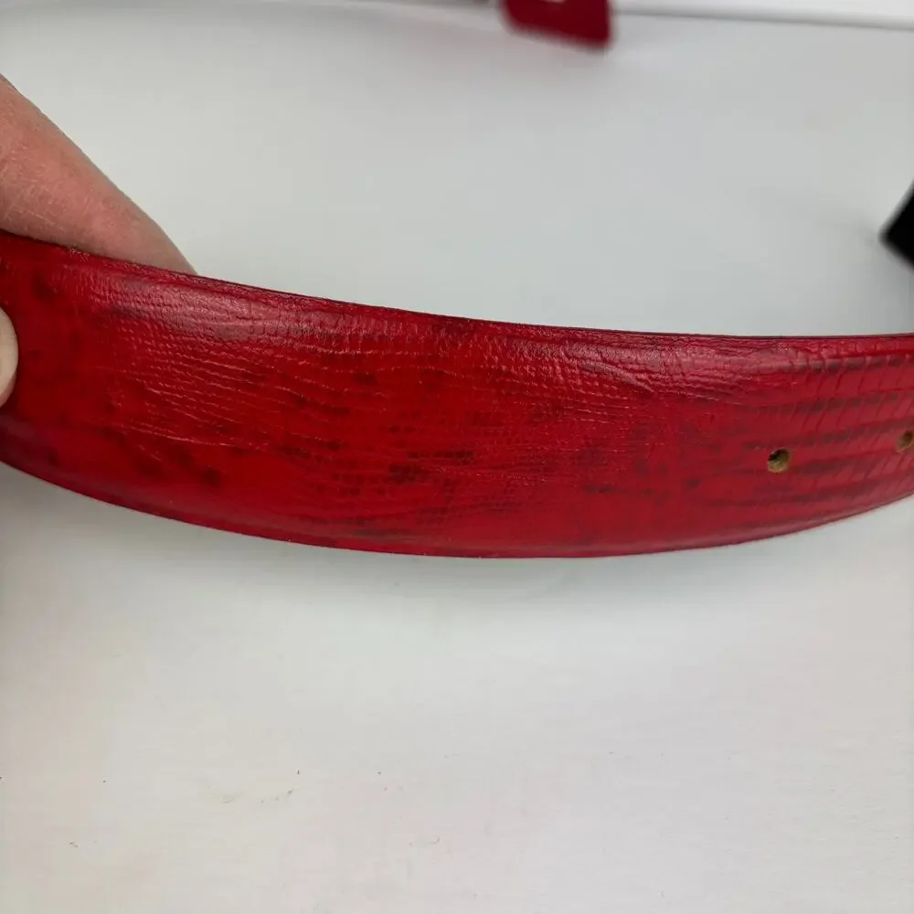 Vintage Liz Claiborne Red Leather Belt Large Snake Reptile 80s 90s